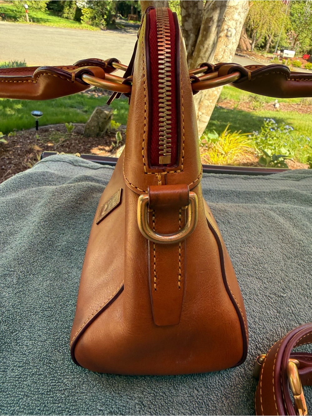 Dooney & Bourke Brown Leather Satchel with Gold Hardware - Picture 7 of 12